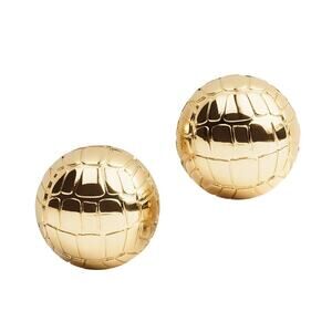 JACQUEMUS | Les Boucles Salon in Gold Crocodile Embossed Circle Ball Earrings